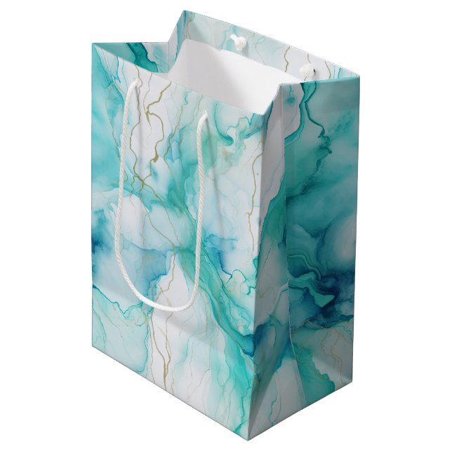 Sac Cadeau Moyen Marbre d'encre or Mint Aqua (Devant Angle)