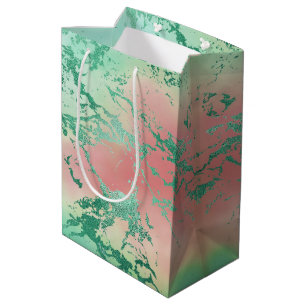 Sac Cadeau Moyen Marbre frais Corail pastel ravissant et ombre ve