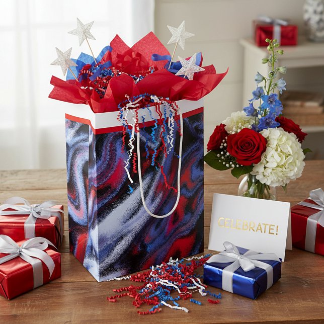 Sac Cadeau Moyen Marbre rouge, blanc et bleu (Créateur téléchargé)