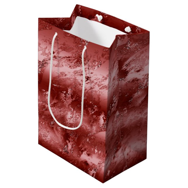 Sac Cadeau Moyen Marbre rouge brillant (Devant Angle)