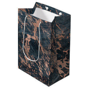 Sac Cadeau Moyen Marbre Rustique Bleu Brumeux et Rose Gold Rose Gla
