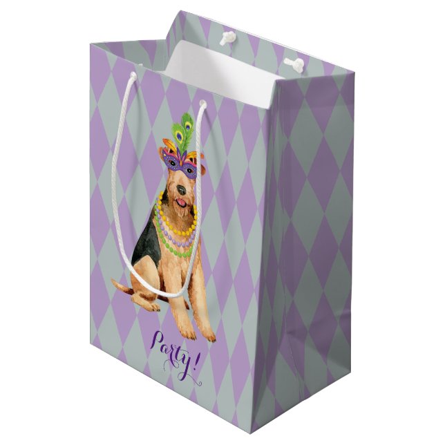 Sac Cadeau Moyen Mardi Gras Airedale (Devant Angle)