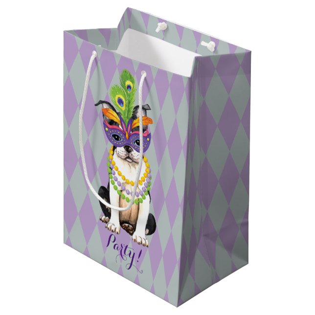 Sac Cadeau Moyen Mardi Gras Boston Terrier (Devant Angle)
