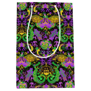 Sac Cadeau Moyen Mardi Gras Couleurs Damask Dragon, Papillon, Serpe