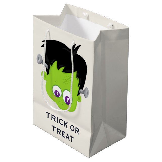 Sac Cadeau Moyen Mare Green Frankenstein Monster face Halloween (Devant Angle)