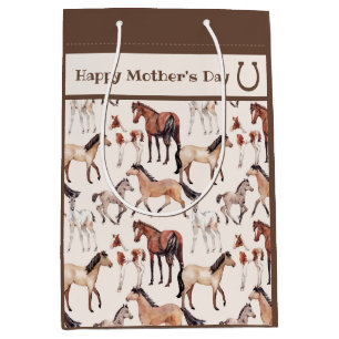 Sac Cadeau Moyen Mares mignons et poulains Cheval Fête des Mères