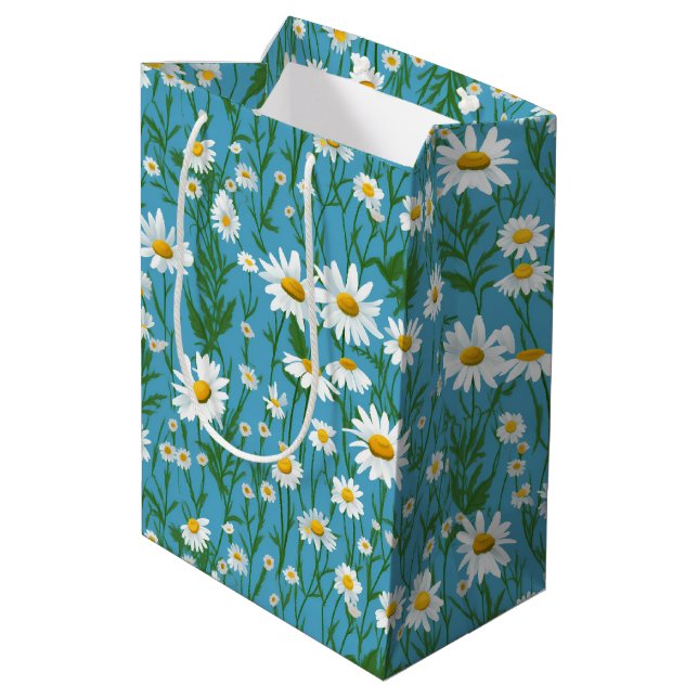 Sac Cadeau Moyen Marguerites Blanches D'Été Sur Aqua (Dos Angle)