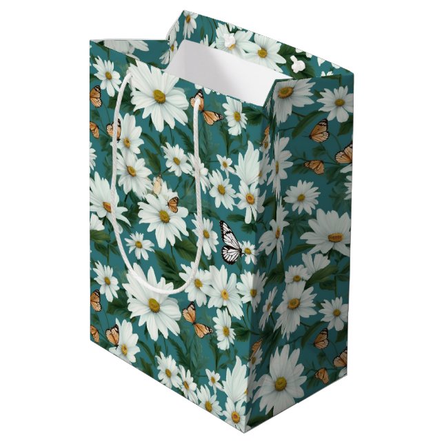 Sac Cadeau Moyen Marguerites blanches et papillons (Dos Angle)