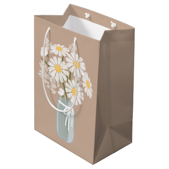Sac Cadeau Moyen Marguerites blanches Mason Jar sur beige (Dos Angle)