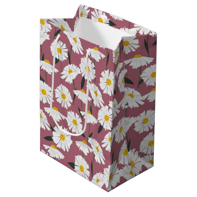 Sac Cadeau Moyen Marguerites roses (Devant Angle)