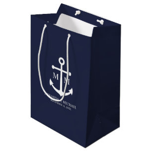 Sac Cadeau Moyen Mariage Ancre bleu marine