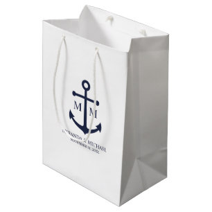 Sac Cadeau Moyen Mariage Ancre bleu marine