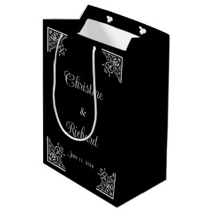 Sac Cadeau Moyen Mariage audacieux noir et blanc vintage