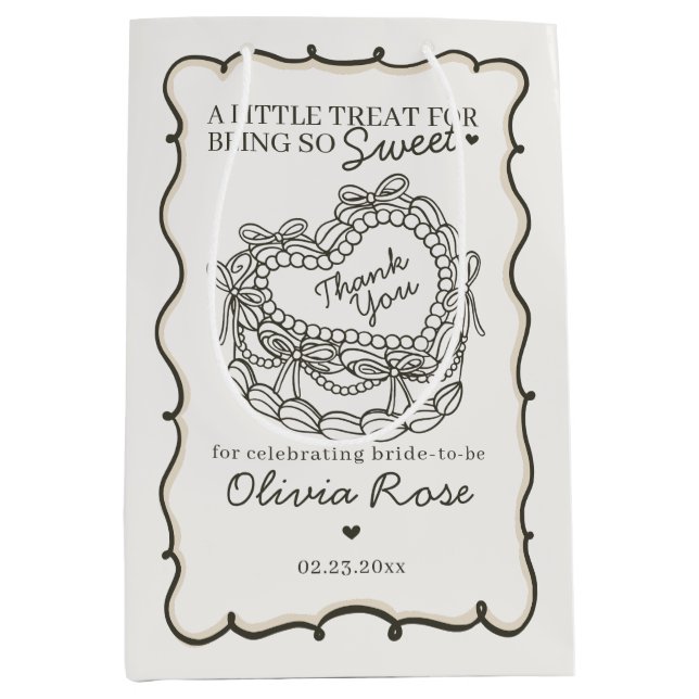 Sac Cadeau Moyen Mariage Beige Retro Coquette Gâteau à thème cœur R (Devant)