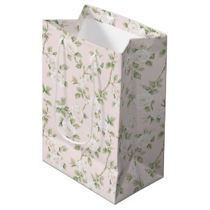 Sac Cadeau Moyen Mariage Blush Blanc Floral