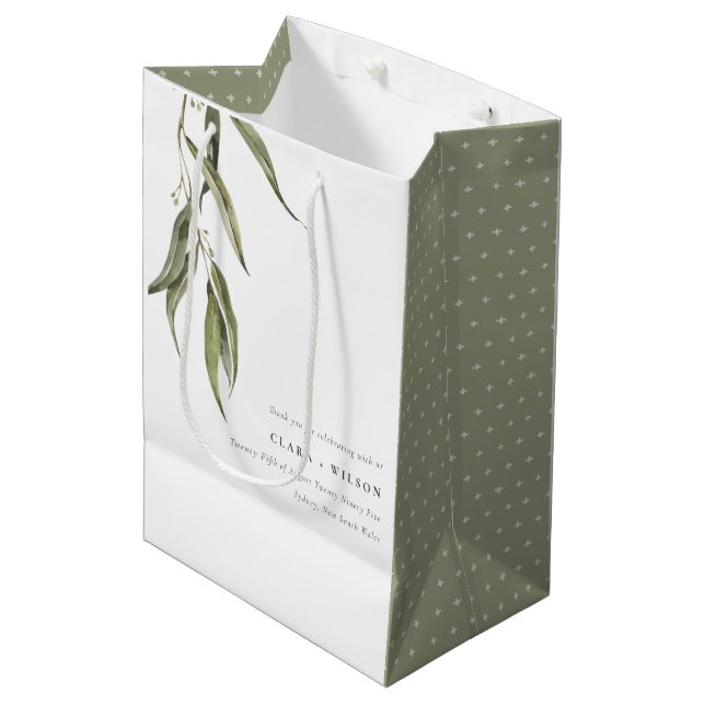 Sac Cadeau Moyen Mariage botanique simple d'Eucalyptus (Devant Angle)