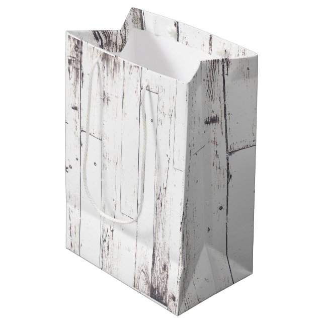 Sac Cadeau Moyen Mariage campagnard chic en bois blanc rustique (Devant Angle)