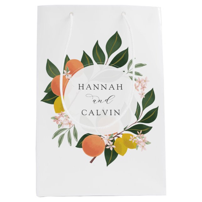 Sac Cadeau Moyen Mariage Citron et Verdure (Devant)