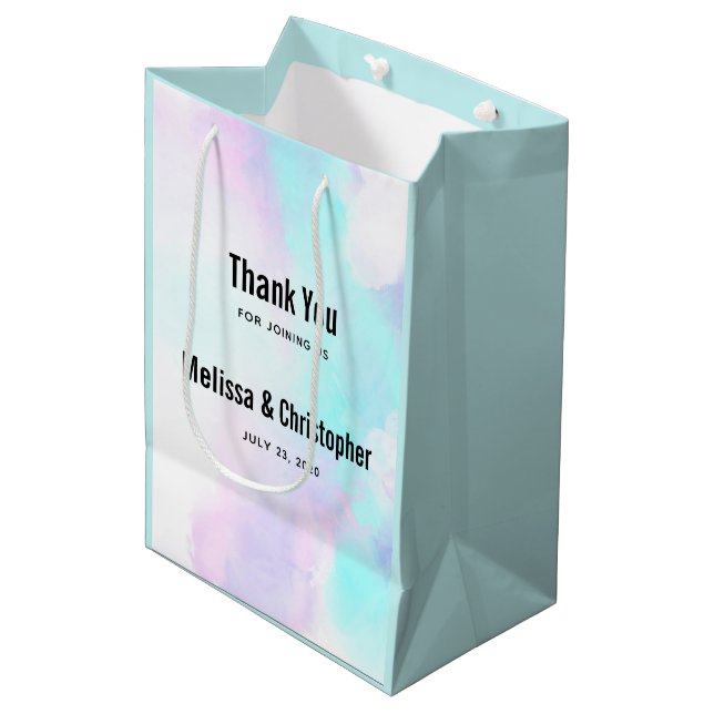 Sac Cadeau Moyen Mariage d'aquarelle bleu et violet Abstrait modern (Devant Angle)