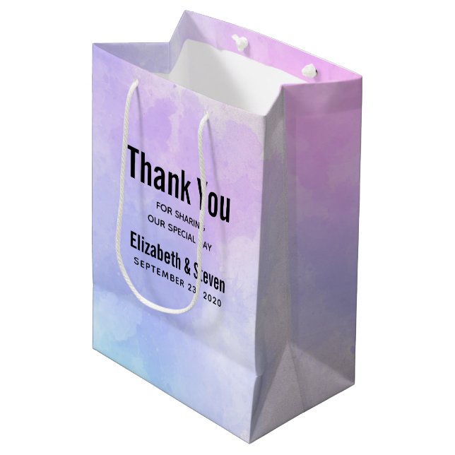 Sac Cadeau Moyen Mariage d'aquarelle bleu violet élégant (Devant Angle)
