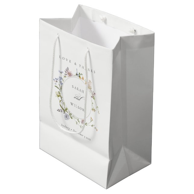 Sac Cadeau Moyen Mariage d'aquarelle de fleurs de prairie mûre (Devant Angle)