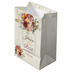 Sac Cadeau Moyen Mariage d'automne fleuri et or