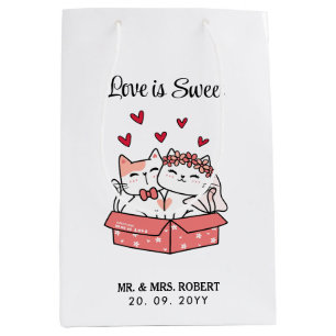 Sac Cadeau Moyen Mariage de chat mignon Love Is Sweet Mariée et mar