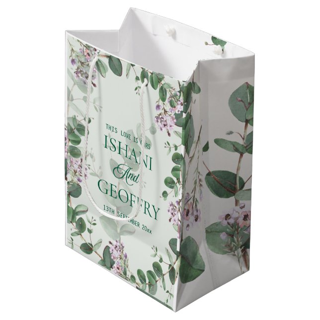 Sac Cadeau Moyen Mariage de feuillage d'eucalyptus (Devant Angle)