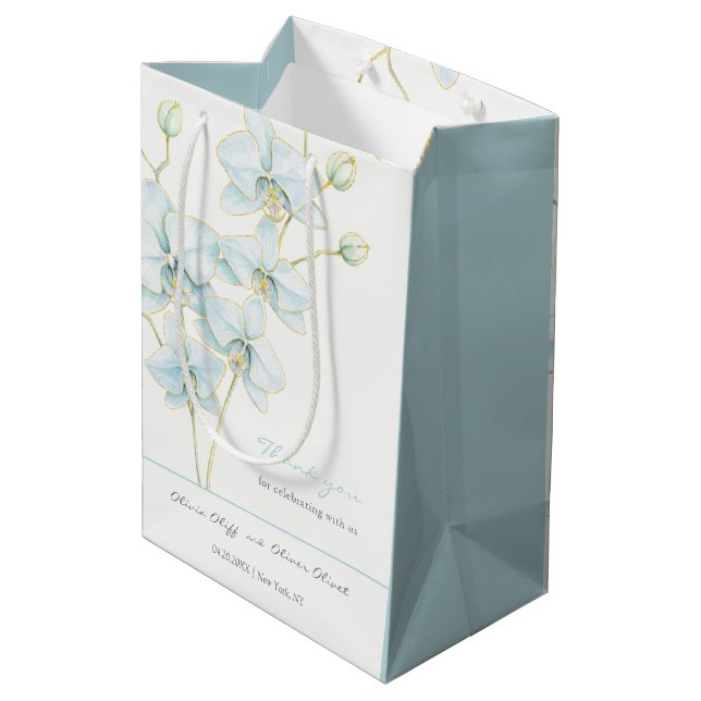 Sac Cadeau Moyen Mariage d'orchidée bleu doux (Dos Angle)