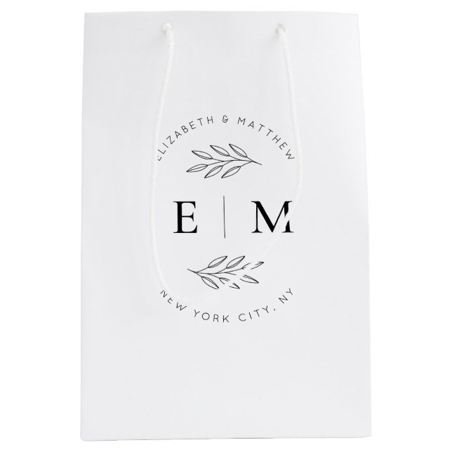 Sac Cadeau Moyen Mariage Élégant Chic Moderne Simple Chic Monogramm (Devant)
