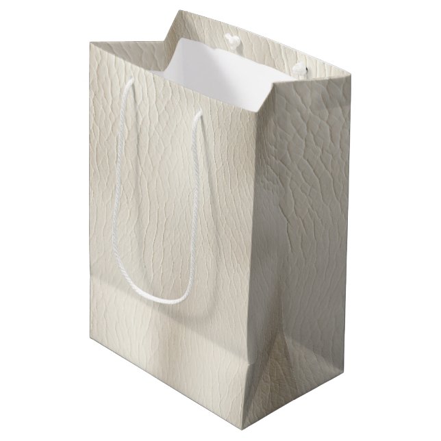 Sac Cadeau Moyen Mariage en Faux Cuir Crème Blanc   (Devant Angle)