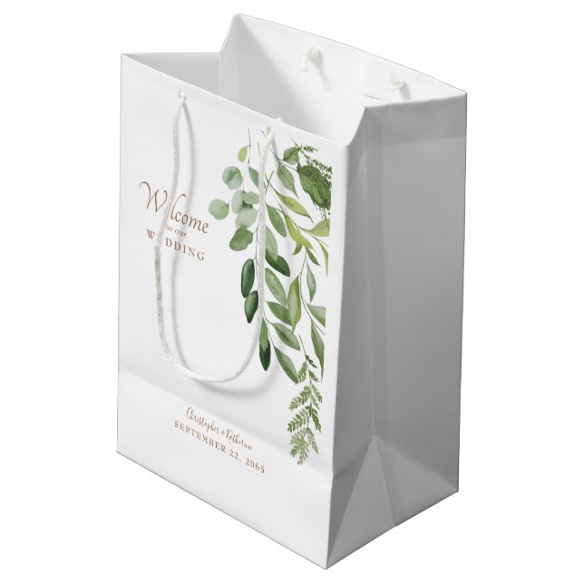 Sac Cadeau Moyen Mariage Favor Bienvenue Noms Or Foliage (Dos Angle)