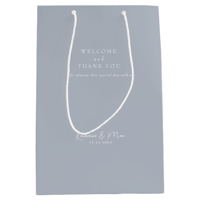 Sac Cadeau Moyen Mariage Favor Merci de bienvenue Dusty Blue (Devant)