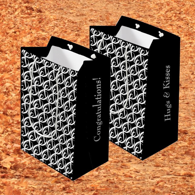 Sac Cadeau Moyen Mariage Félicitations personnalisées en noir et bl (For every occasion, personalized gift bags.
)