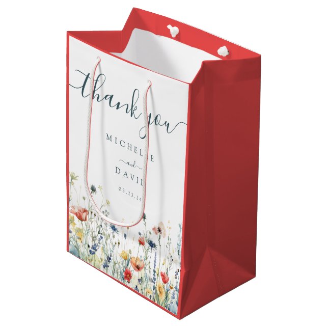 Sac Cadeau Moyen Mariage Fleur sauvage dynamique (Devant Angle)