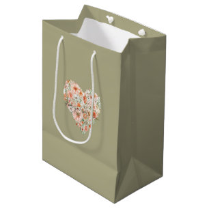 Sac Cadeau Moyen Mariage Fleurs de Pêche Orange Blush Vert Shower d