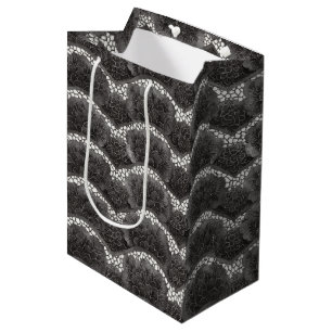 Sac Cadeau Moyen Mariage Fleurs Noir Blanc
