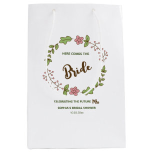 Sac Cadeau Moyen Mariage Fleurs Roses Feuilles Vertes