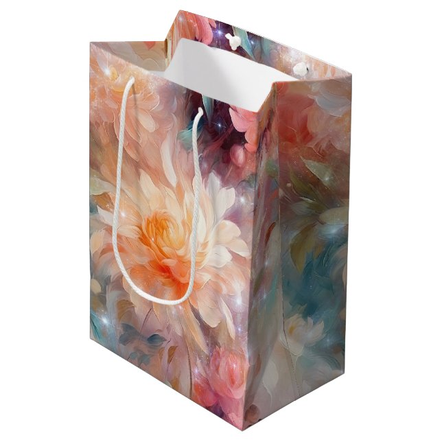 Sac Cadeau Moyen Mariage floral orangé rose (Devant Angle)