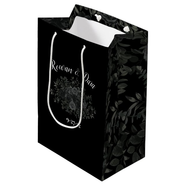 Sac Cadeau Moyen Mariage gothique Rose noir (Devant Angle)
