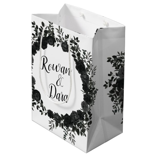 Sac Cadeau Moyen Mariage gothique Rose noir blanc (Dos Angle)