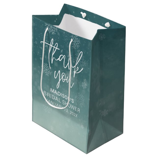 Sac Cadeau Moyen Mariage Hivernal Flocons de Neige (Devant Angle)