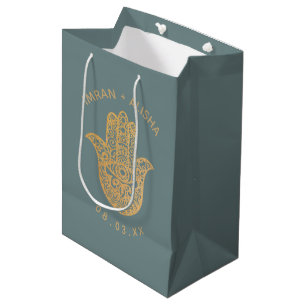 Sac Cadeau Moyen Mariage indien Gold Blue hamsa Henna