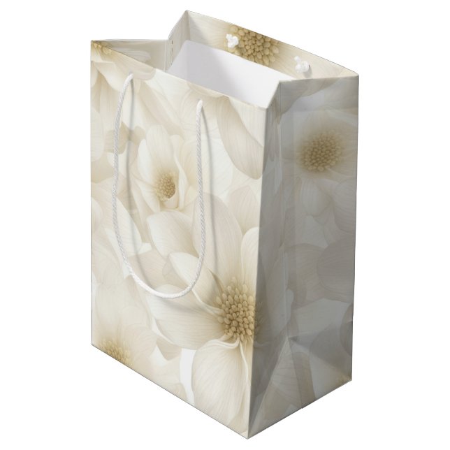 Sac Cadeau Moyen Mariage ivoire Floral Abstrait (Dos Angle)