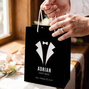 Sac Cadeau Moyen Mariage Minimaliste Meilleur Témoin Nom Noir