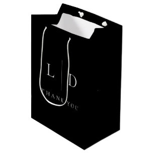 Sac Cadeau Moyen Mariage Monogramme Minimaliste Moderne Noir et Bla