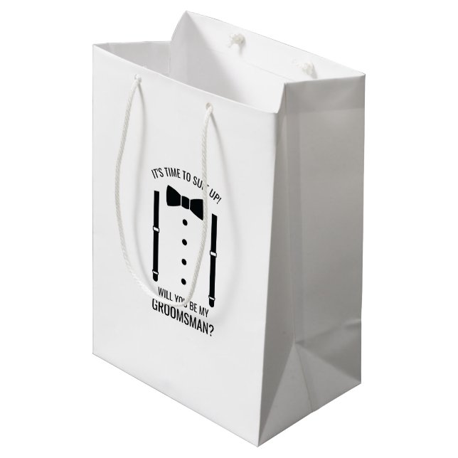 Sac Cadeau Moyen Mariage noir Bow Cravate Groomsman Proposition (Devant Angle)
