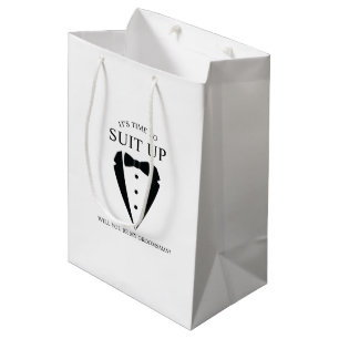 Sac Cadeau Moyen Mariage noir Tuxedo Suit Groomsman Proposition
