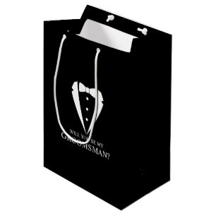 Sac Cadeau Moyen Mariage noir Tuxedo Suit Groomsman Proposition