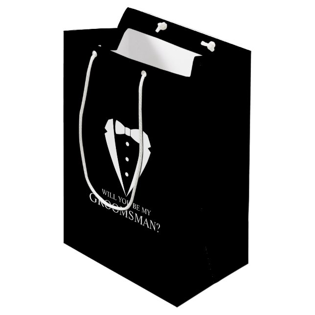 Sac Cadeau Moyen Mariage noir Tuxedo Suit Groomsman Proposition (Devant Angle)